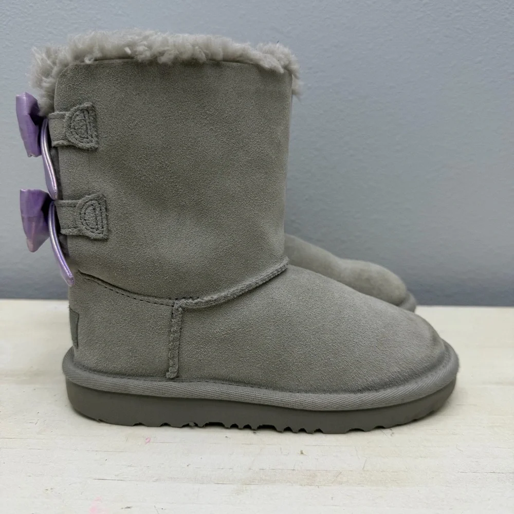 Ugg Grey Suede Bailey Purple Bow Short Boots Size 13